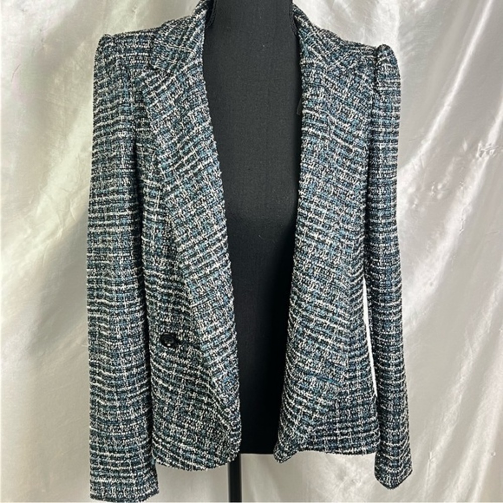 Vintage Shelby Rose Blue Tweed Blazer Classic Y2K Academia Power Jacket 8